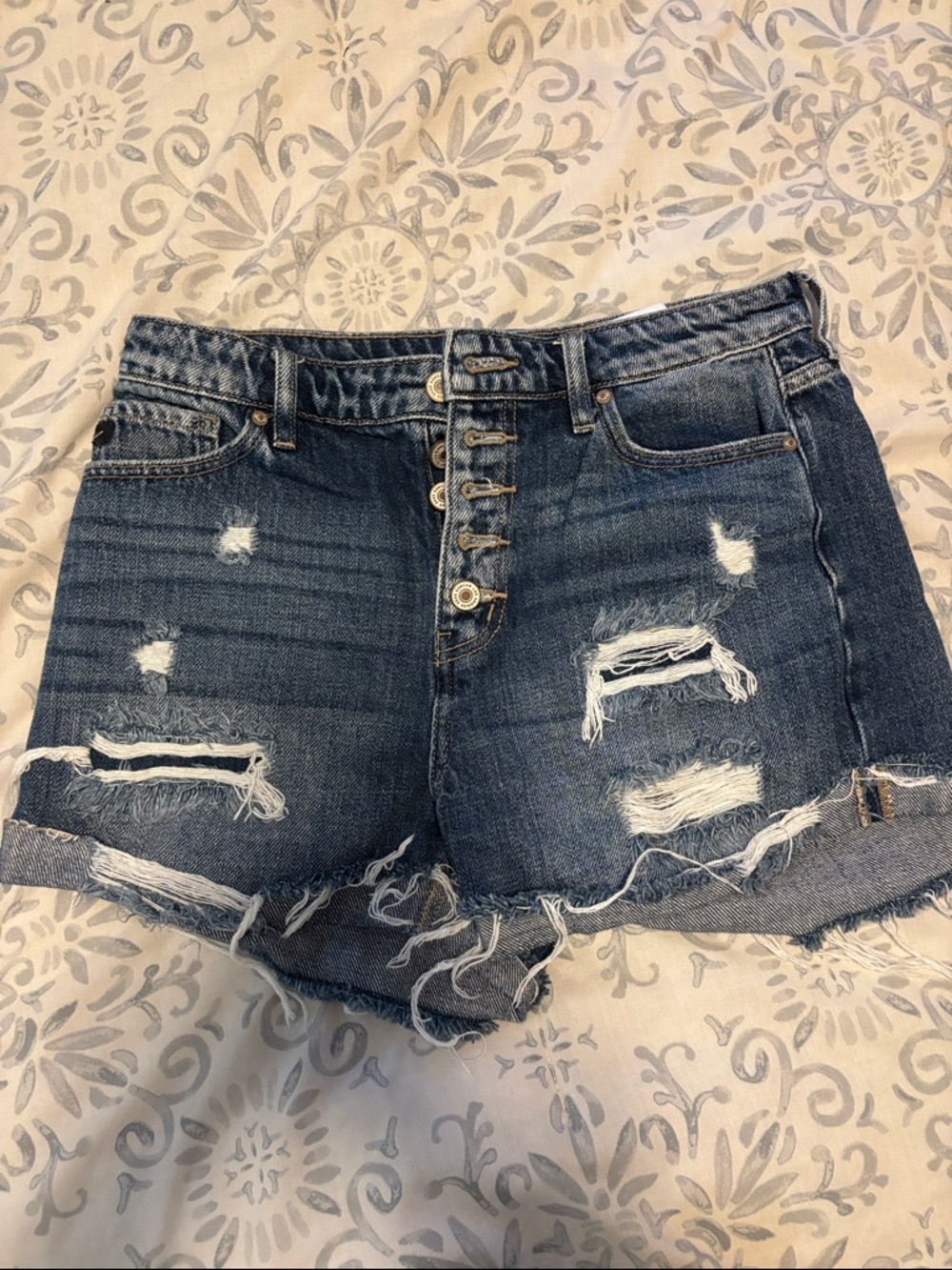 KanCan Distressed Dark Blue High-Rise Jean Shorts